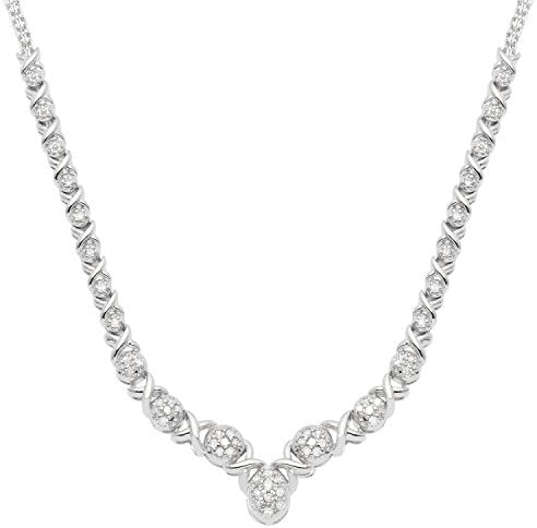 Sterling Silver 1/2 CTTW Diamond Oval X/O 17" Necklace