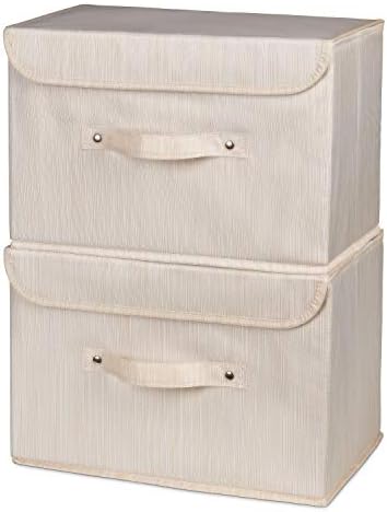 NEW Premium Beige Storage Box with lid-Extra wide handle-Strong, secure fastening-Suitable for Clothes, Accessories, Paperwork, Magazines, Keepsakes, toys-Great in the home or office 37x25x25cm 2pk