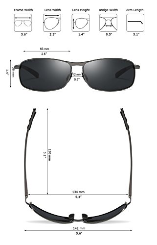 ZHILE Rectangular Polarized Sunglasses Al-Mg Alloy Temple Spring Hinge UV400 (Grey, Grey) - Thumbnail 6