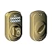 Schlage BE365 V PLY 609 Plymouth Keypad Deadbolt, Electronic Keyless Entry Lock, Antique Brass