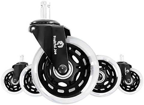 3- Inch Rollerblade Style Caster Wheel Replacement (Set Of 5): Heavy Duty and Safe For All Hardwood, Carpet and Tile Floors – Suitable for Home, Office and Gaming Chairs –Smooth Rolling (Black/Clear)