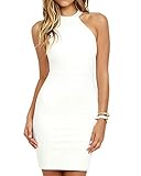 Lyrur Women's Formal Halter Neck Lace Key Hole Bodycon Party Dress (US4, 6036-white)