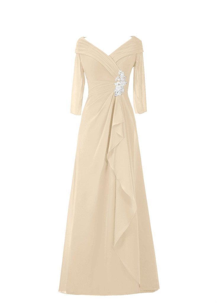 H.S.D Long Sleeves Asymmetric Pleated VNeck Mother of The Bride