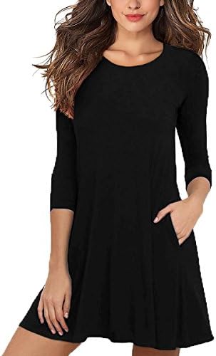 AOMINGGE Casual Dress, Women's 3/4 Sleeves Round Neck A-line Tunic T shirt Dresses Tops with Pockets