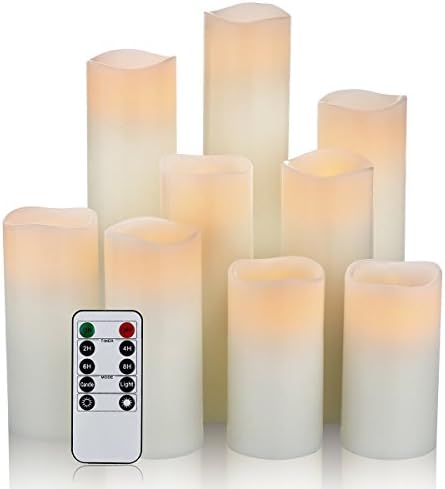 One World Magic Candle Set - Flameless, Battery Operated Real Wax Ivory Pillar Vanilla Scent with Remote (9pc - 2.2 Diameter)