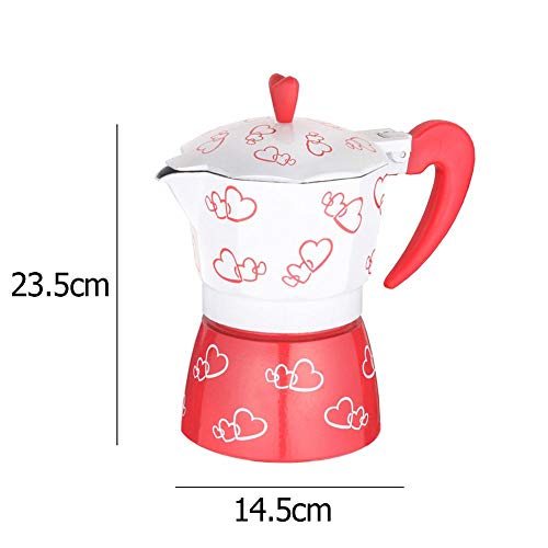 Stovetop Espresso and Moka Pots,Alloet Red Heart Printed Coffee Maker Aluminum Alloy Espresso Mocha Italian Cappuccino Latte Milano Coffee Pot Kit for Gas or Electric Stove Top(300ml)