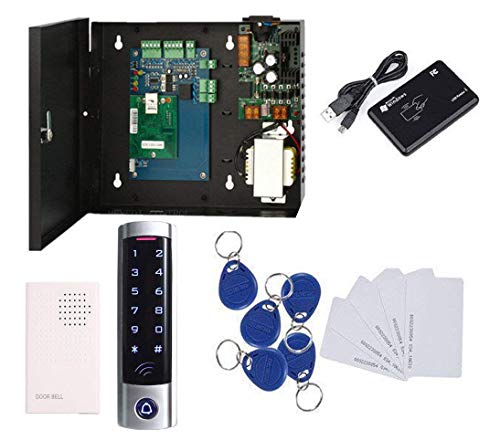Single Door Access Control Systems & Metal Touch Waterproof Keypad Reader+RFID Keyfob/Cards+Wired Doorbell