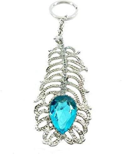 VaishnowHand Beautiful Metallic Peacock Feather Keychain with Blue Stone