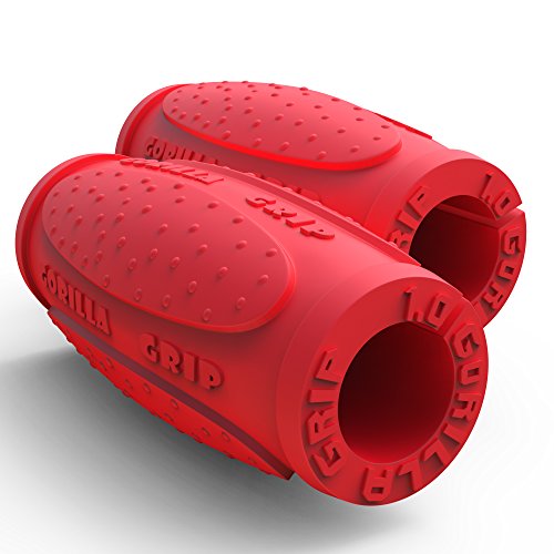 Thick Bar Grips 1.0 Turns Barbell, Dumbbell, and Kettlebell Into Thick Gripz For Muscle Growth. Strengthen For Weight Training/Bodybuilding/Strongman/WOD (Red, 1.0 (Beginner Thick Grip))