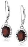 Sterling Silver Oval Garnet Halo Leverback Earrings