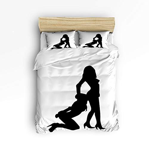 YEHO Art Gallery Soft Duvet Cover Set Bed Sets for Children Kids Girls Boys,Sexy Shadow of Man and Woman Black Pattern Bedding Sets Home Decor,1 Comforter Cover with 2 Pillow Cases,King Size