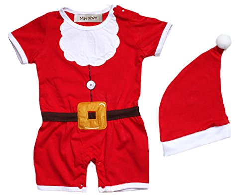 StylesILove Baby Infant Toddler Holiday Santa Costume Jumpsuit with Hat Set