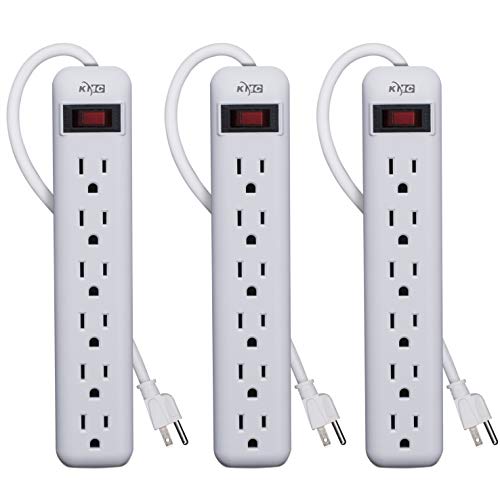 KMC 6Outlet Power Strip 3Pack, Overload Protection, 3Foot Cord