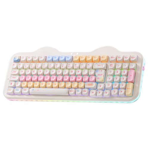 YUNZII C98 FR French AZERTY 100 Keys PBT Mechanical Wireless Gaming Keyboard with Numeric Keypad, Bluetooth/2.4GHz/USB‑C Wired, RGB, Gasket, Cake Theme for Windows/Mac (Beige, Milk V2 Switch)