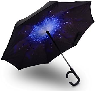 Rainpal Inverted Automatic Rain Umbrella | Ergonomic C-Shaped Handle | Windproof &amp; Water Repellent Double Layer Reversible Canopy | For Cars, UV Sun Protection, Travel &amp; More (Universe)
