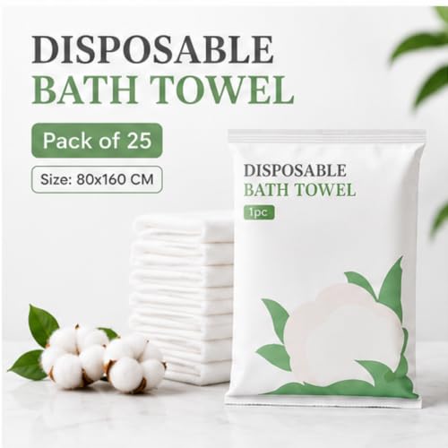25 Pack Disposable Bath Towels 80x160 cm – Compressed, Individually Wrapped Towels for Hotel, Spa, Gym, Salon, Beach, Sauna, Camping & Travel – Soft, Absorbent, Lightweight & Portable