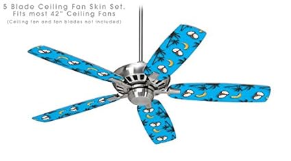 Coconuts Palm Trees And Bananas Blue Medium Ceiling Fan Skin Kit