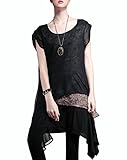ELLAZHU Women Floral Print Gauze Panel Multi Layer Sleeveless Dress DY32