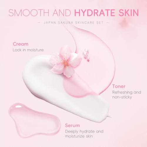 LAIKOU Sakura Skincare Set - 6 PCS Hydrating and Revitalizing Skincare Gift Set for Women, Teens, Moms & Daughters - Deep Cleansing, Anti-Aging, Nourishing, Even Skin Tone Treatment