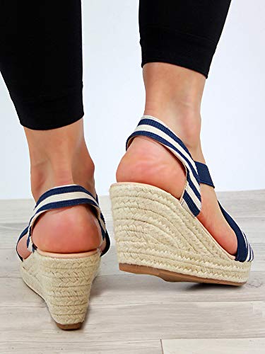 image for Nailyhome Womens Espadrilles Platform Wedge Sandals Striped Elastic Cr