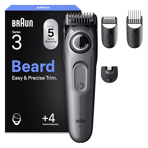 Braun Barttrimmer Series 3, Kabelloser Bartschneider Herren, BT3525, Grau