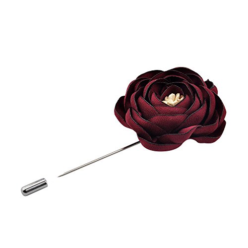 YSUCAU Handcrafted Lapel Pins Flower, Boutonniere Set For Suits Wedding Party, Gift Box Of 12 (Wine Red)