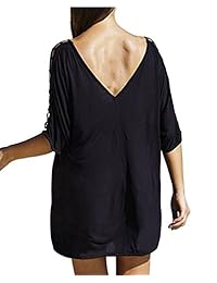 Traje de baño para dama con escote en V profundo y manga de rejilla, estilo holgado