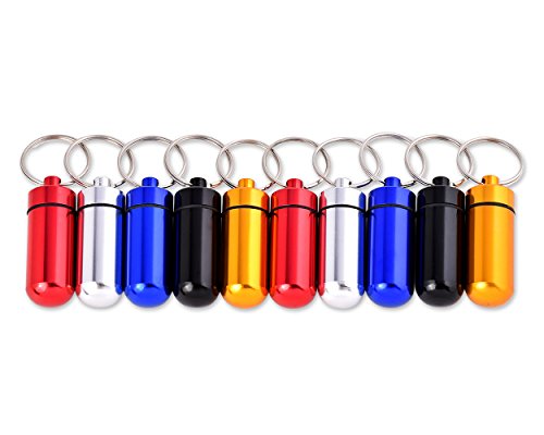 Ace Select Aluminum Pill Case 10 Pieces 1.9" Portable Waterproof Pill Fob Air-tight Drug Holder Keychain Medicine Capsule Containers for Geocaching Outdoor Travel