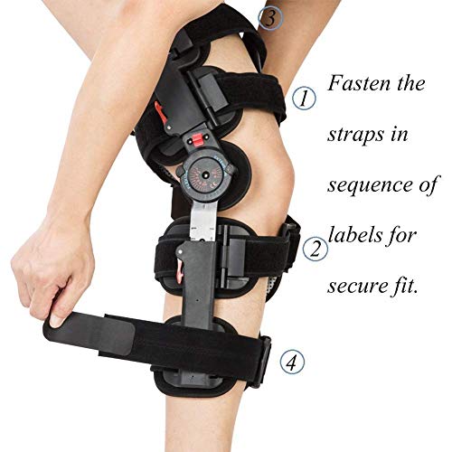 Hinged ROM Knee Brace, Adjustable Post OP Patella Brace Support Stabilizer Pad Orthosis Splint Wrap Medical Orthopedic Guard Protector (No Straps)