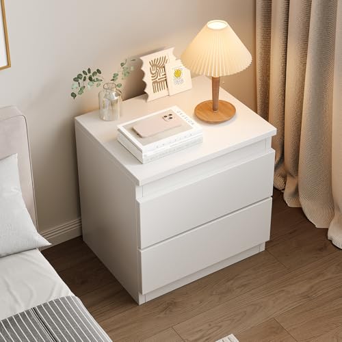 DAYONG Bedside Table, Modern Nightstand with 2 Drawer, Sofa Side Table with Enhanced Storage Capacity, Wooden Night Stand for Bedroom, Living Room, Small Spaces (White)