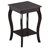 Topeakmart Wood Curved Legs Square Accent Side End Table with Bottom Shelf Nightstand Bedroom Living Room Furniture, 15 x 15 x 24’’, Espresso Finish