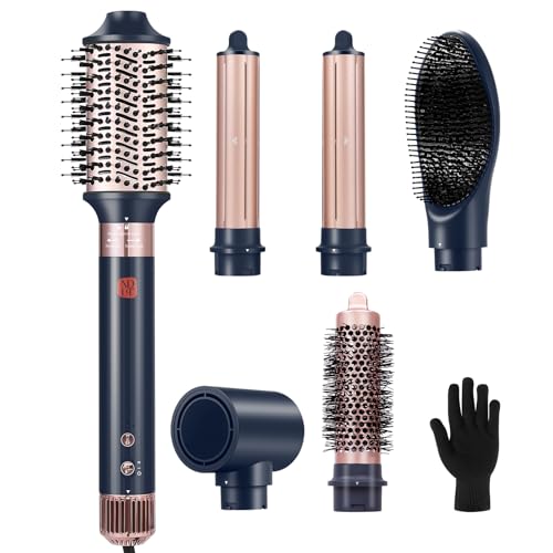 NDLT Hairstyler 6 in 1 Airstyler, 120,000 RPM Hair Styler with Highly Concentrated Ion Technology, Warm Air Brush, Hair Dryer, Straightening Brush & Curling Iron for Quick Drying, Straightening and