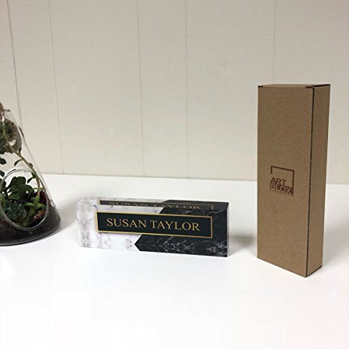 Artblox Office Desk Name Plate Personalized | Custom Name Plates for Desks on Acrylic Glass Decor | Office Desk Decor Nameplate | Desk Accessories | Stripes & Roses - (8"x2.5")