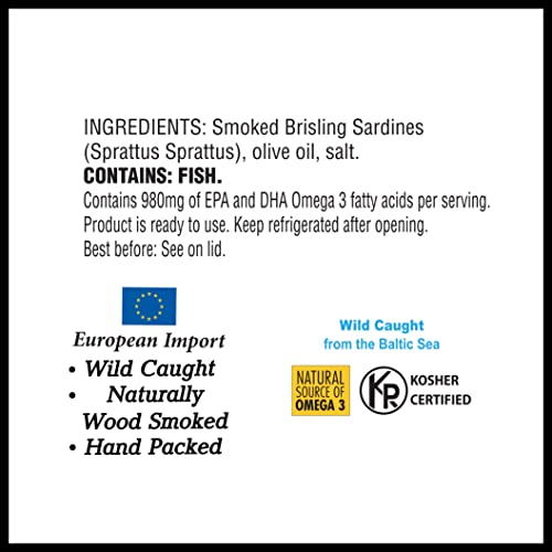 MW Polar Smoked Brisling Sardines in Olive Oil in glass Jar, Wild