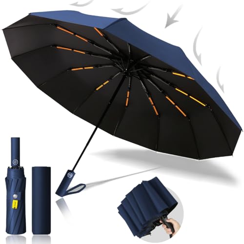 MXHIGO Paraguas Plegable Automático Reforzado, Paraguas de Bolsillo Resistente al Viento, Sombrilla Grande para Lluvia y Sol, Con 24 Varillas Reflectantes y Protección UV, Para Hombres y Mujeres