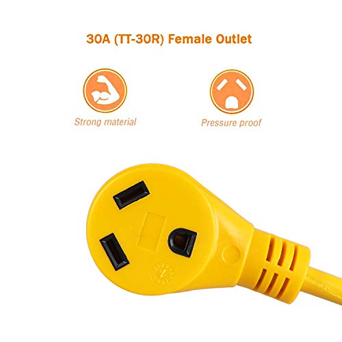 Epicord RV Power Cord Dogbone Adapter,Innovative 180 Degree Curved Design-15 Amp Male to 30 Amp Female,12\'\' 12AWG/3Cord