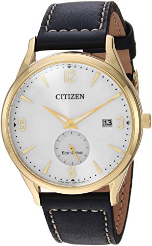 Citizen Men's Eco-Drive' Quartz Stainless Steel and Leather Casual Watch, Color:Black (Model: BV1112-05A)