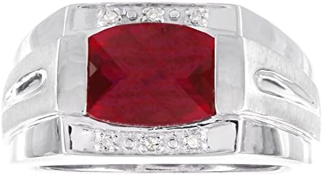 GemmaG Sterling Silver Created Ruby and Daimand Accent Men's Ring (I-J I2-I3)