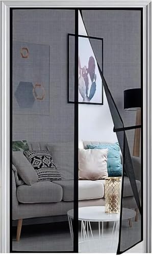 Panngu Fliegengitter Balkontür Magnet 150x250cm, 2024 Verstärkt Fliegenvorhang Terrassentür Magnete Türe Ohne Bohren, Fliegennetz Balkon Insektenschutz Tür, Magnetische Moskitonetz Vorhang Schwarz