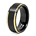 100S JEWELRY Tungsten Rings for Men Two Tone Black Gold Wedding Band Center Brushed Engagement Size 6-16