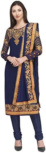 Style Amaze Women's Georgette Embroidered Semi Stitched Straight Salwar Suit with Embroidered Dupatta(Blue Color_Sa8841A) Free Size