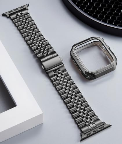 BINLUN Metal Band Compatible with Apple Watch 46mm 45mm 44mm 42mm 41mm 40mm 38mm 49mm Stainless Steel Bands with TPU Case Fit for iWatch Series 11/10/9/8/7/SE2/SE/6 /5/4 3/2/1/SE3/Ultra