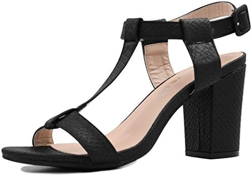 Allegra K Women's Textured Chunky Heel T-Strap Sandals