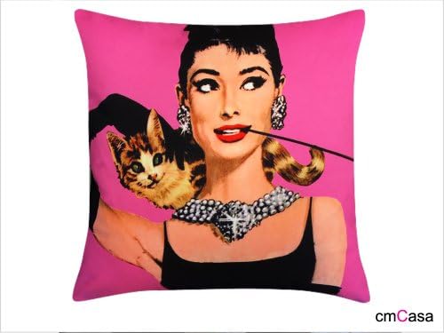 cmCasa[2313 18x18 Inch Velvet Decorative Throw Pillow Cover Cushion Case, Audrey Hepburn