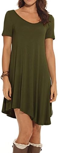 CakCton Women's Casual Dress Cotton Swing Tunic Cotton Short Sleeve T-Shirt Dress