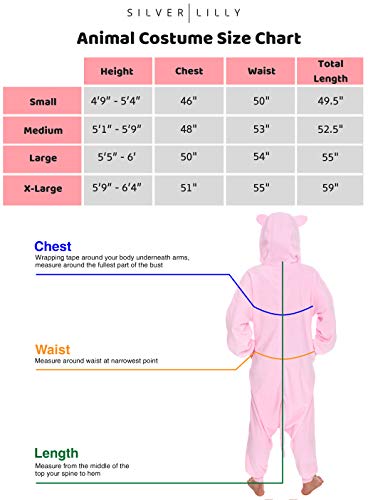 Silver Lilly Unisex Adult Pajamas - Plush One Piece Cosplay Pig Animal Costume (Pink, Medium) - Thumbnail 7