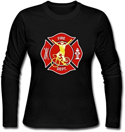 Women's Bike And Freedom With Firefighter Sign Long Sleeve Athletic Cotton Crew Neck T-Shirt