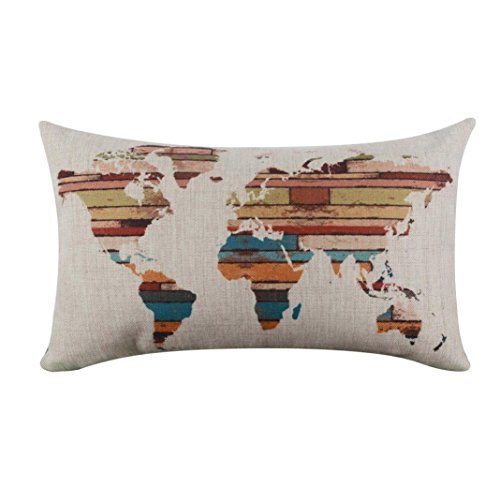 Usstore 1PC Decorative Pillowcases Zipper Colourful Linen Print Throw Pillow Cover Cafe Home Decoration for Living Sofas Beds Room (D) - Thumbnail 2