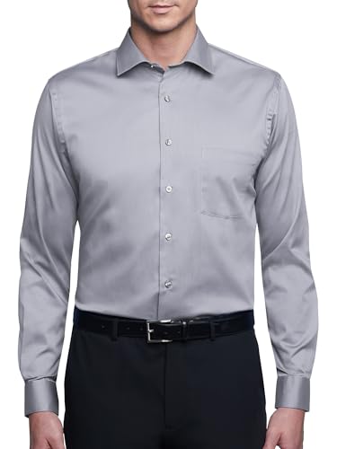 Van Heusen men's Regular Fit Flex Collar Stretch Solid Dress Shirt, Grey Mist,…