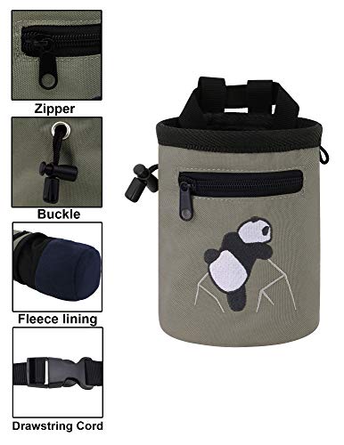 AMC Rock Climbing Panda Compact Chalk Bag with Adjustable Belt, Gray